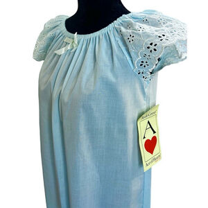 NWT Vintage Ace of Hearts blue eyelet lace flutter sleeve maxi nightgown S
